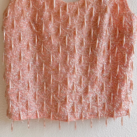 Stunning Vintage 1960s Baby Pink Sequined Blouse (S/M) - Picture 9 of 11